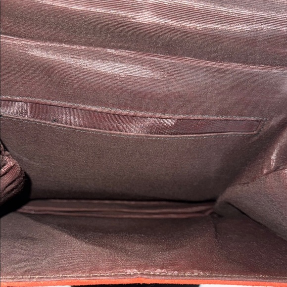 Vintage Brown and Red Suede Shoulder Bag w/ unique scalloped flap & snap button - Picture 3 of 10